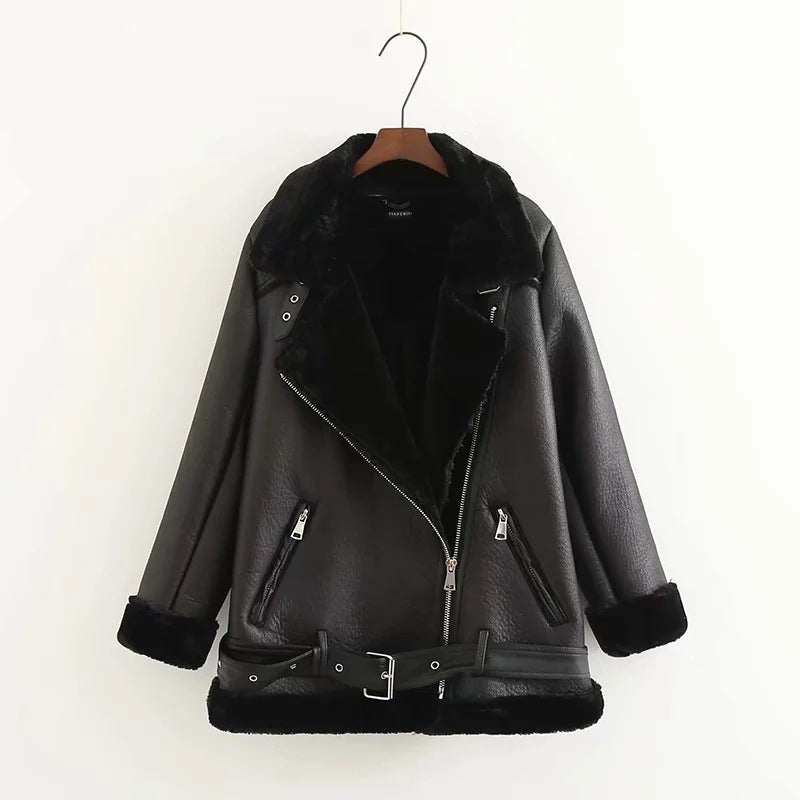 Trendy Leather Jacket with Belt Stylish