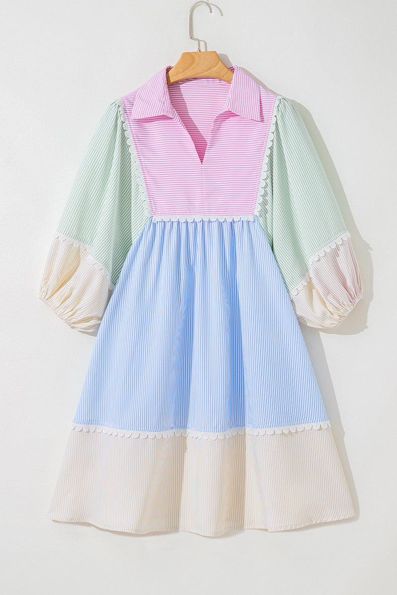 V-Neck Knee-Length Dress Stylish Summer