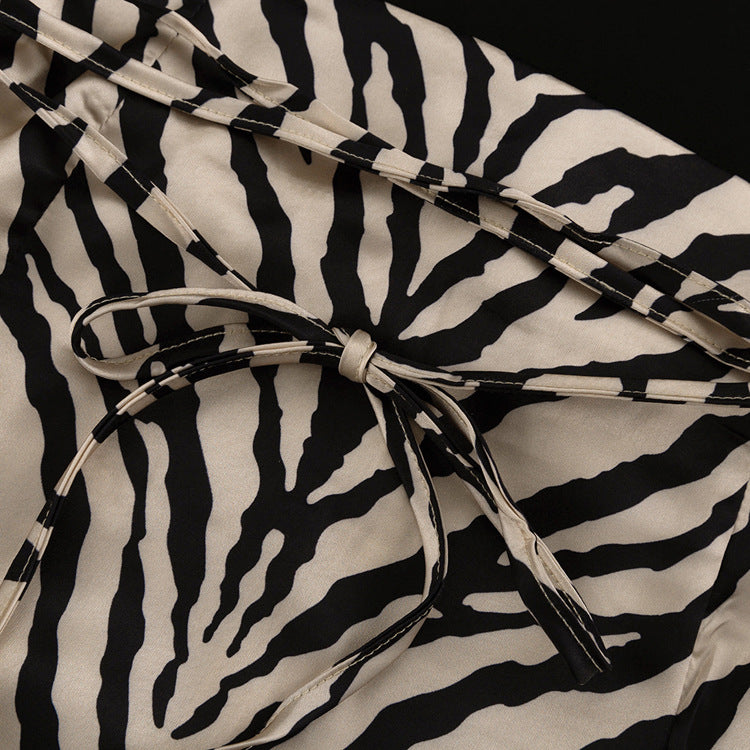 Zebra Striped Two-Piece Set Long Sleeve Cropped Top with Skirt