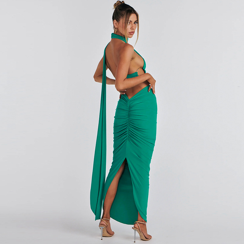 Backless Tube Top & Pleated Skirt Set Two-Piece