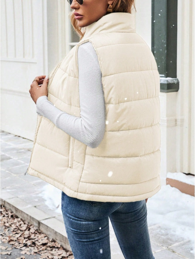Puffer Vest Stand Collar Zipper Closure Padded Warm