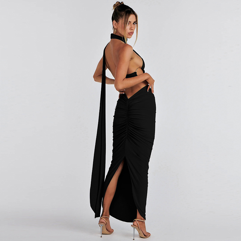 Backless Tube Top & Pleated Skirt Set Two-Piece