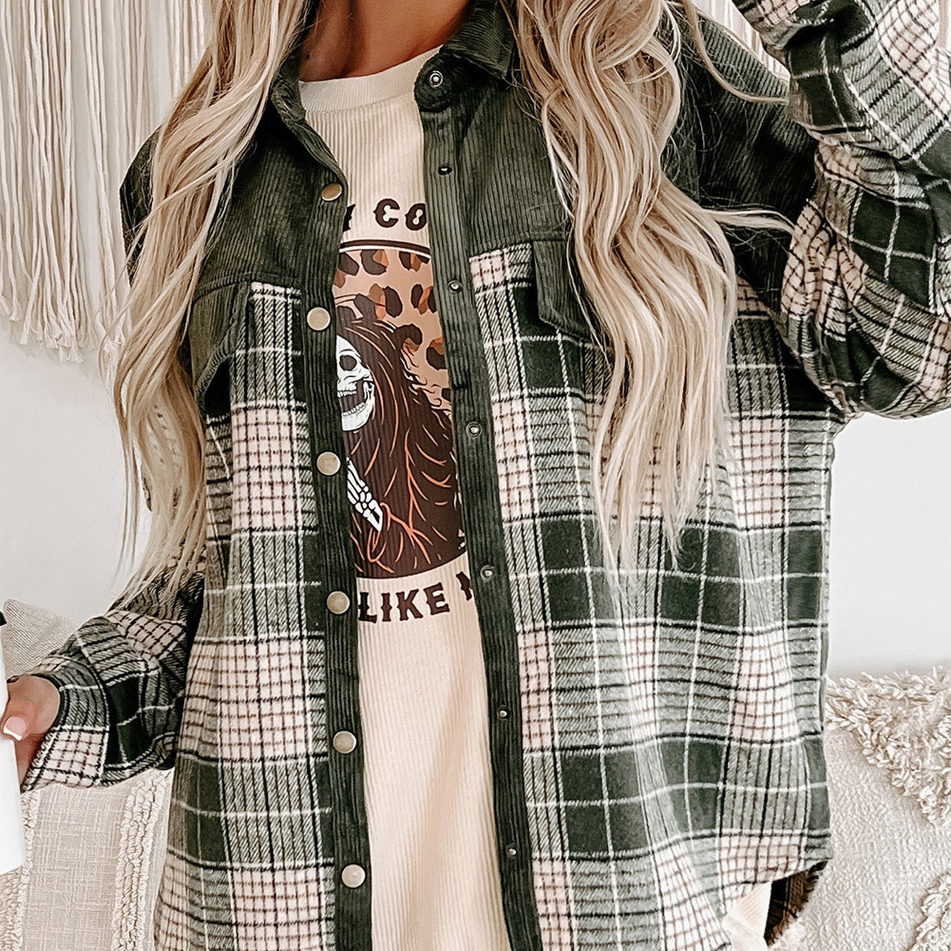 New Plaid Colorblock Shirt Coat