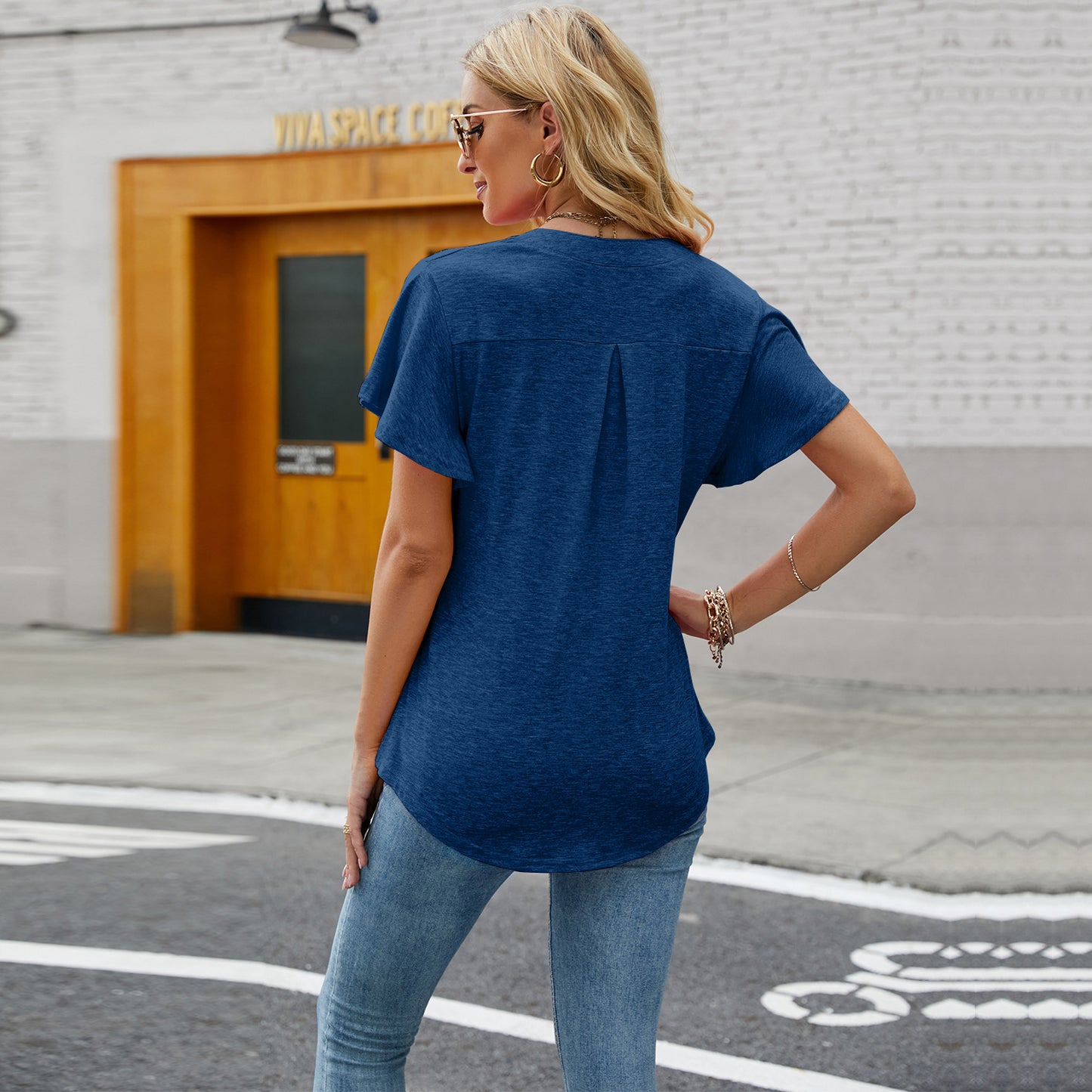 V-Neck Flutter Sleeve Swallowtail T-Shirt