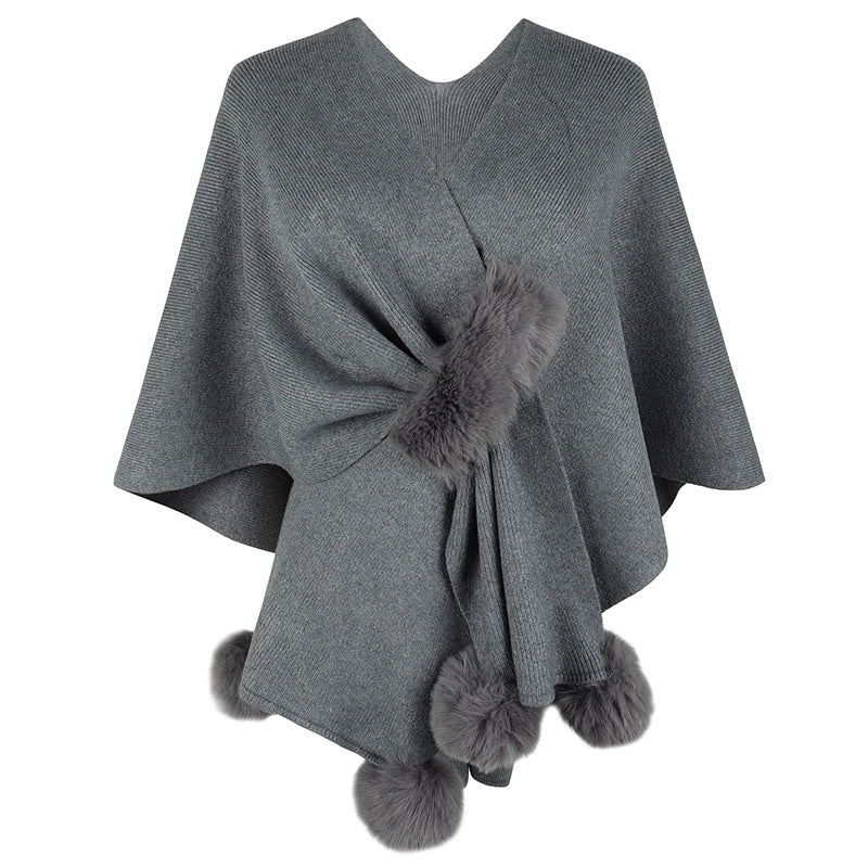 Surplice Neck Pom-Pom Trim Poncho