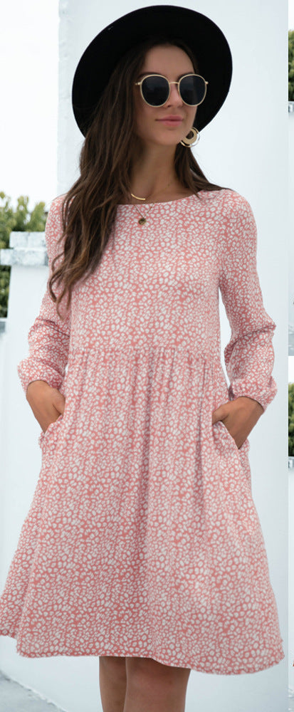 Leopard Print Dress Casual Pocketed