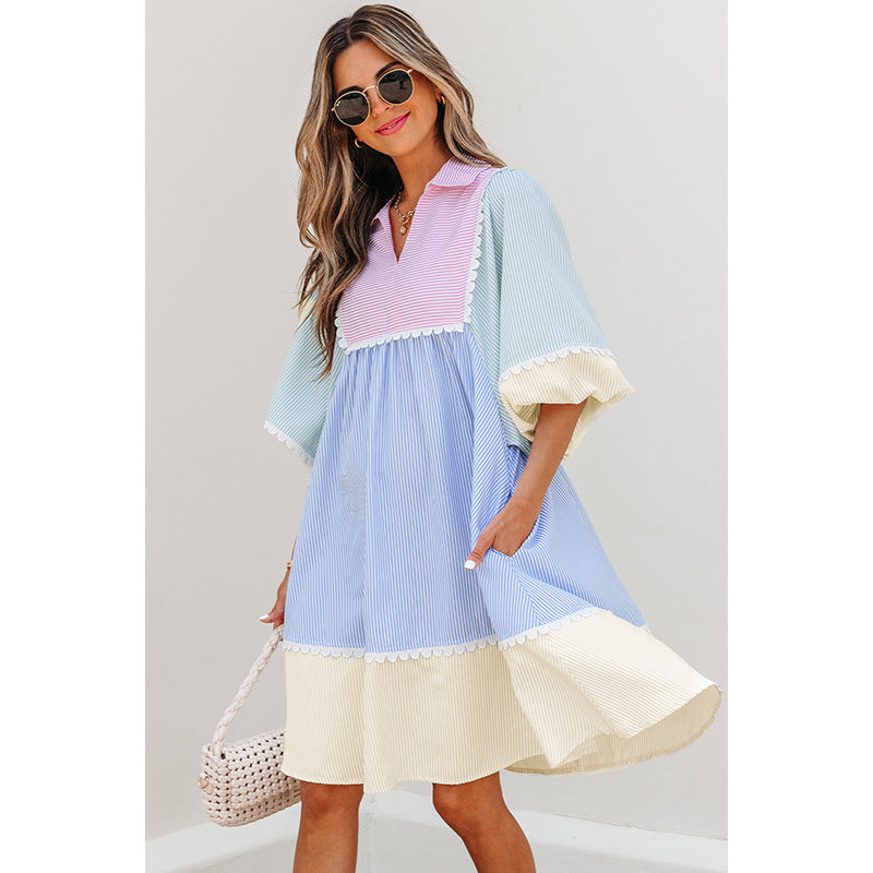 V-Neck Knee-Length Dress Stylish Summer