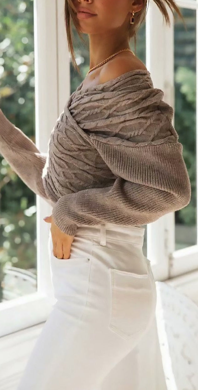 Cross V-Neck Sweater Long Sleeve Knitted Top