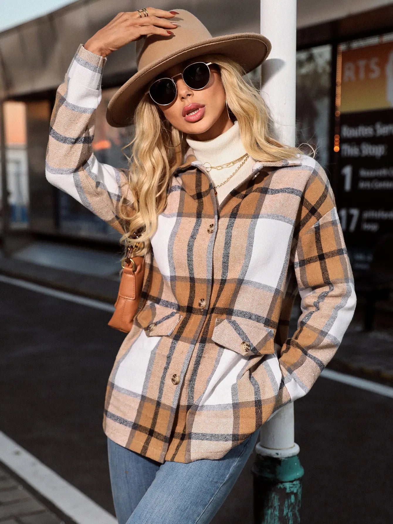 Plaid Button Coat Elegant Cross-Border Style Outerwear
