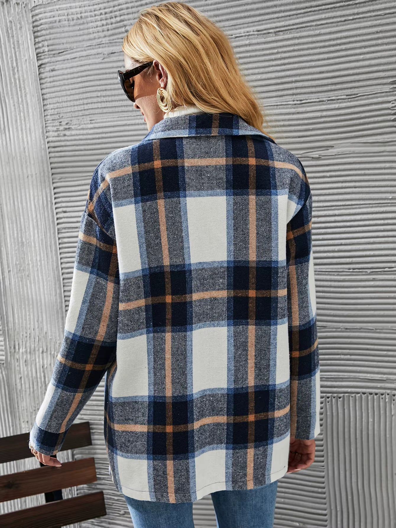 Retro Plaid Shirt Long Sleeve Loose Fit with Lapel Collar