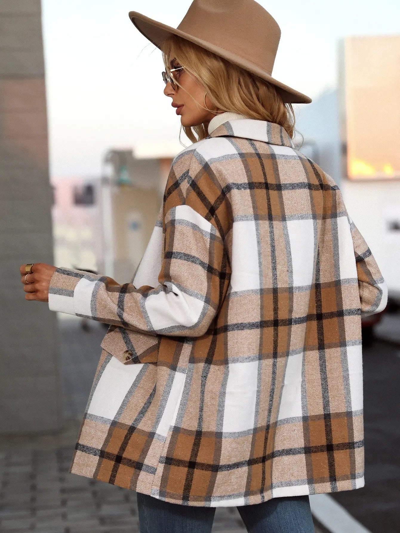 Plaid Button Coat Elegant Cross-Border Style Outerwear