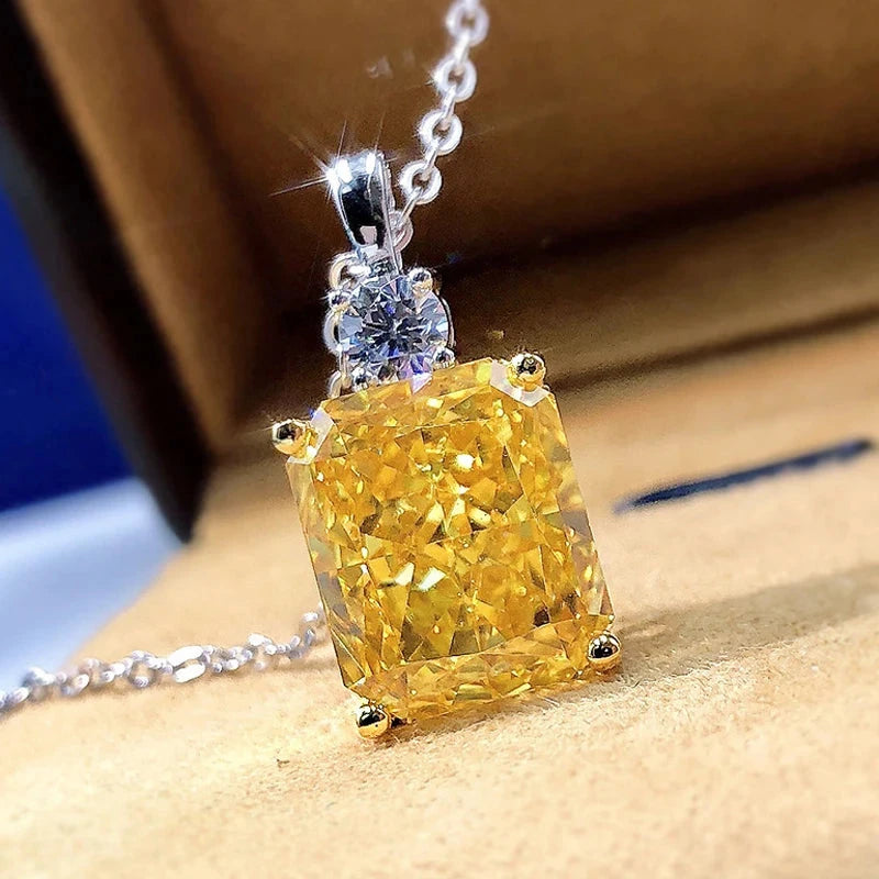Yellow Square Cubic Zirconia Pendant Necklace Jewelry VAYORK STARS