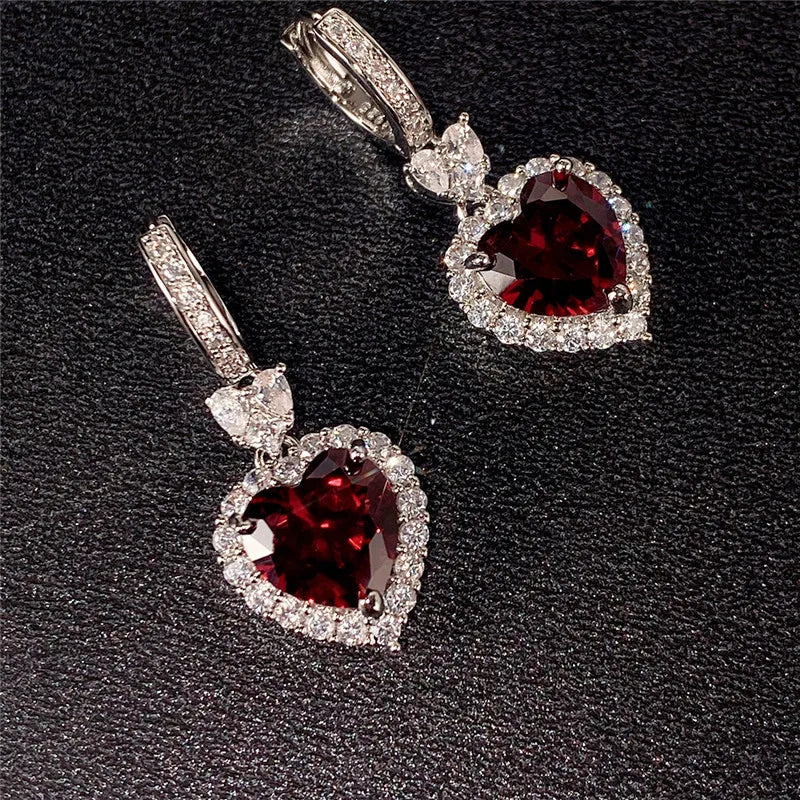 Heart Drop Earrings – Trendy Cubic Zirconia Fashion Jewelry, Copper Alloy