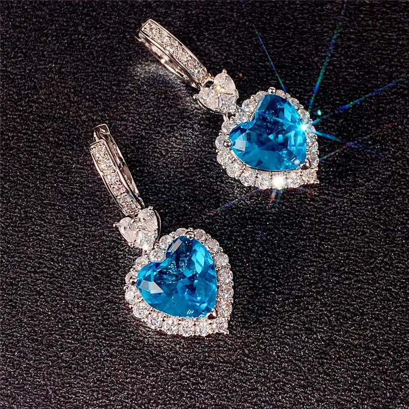Heart Drop Earrings – Trendy Cubic Zirconia Fashion Jewelry, Copper Alloy