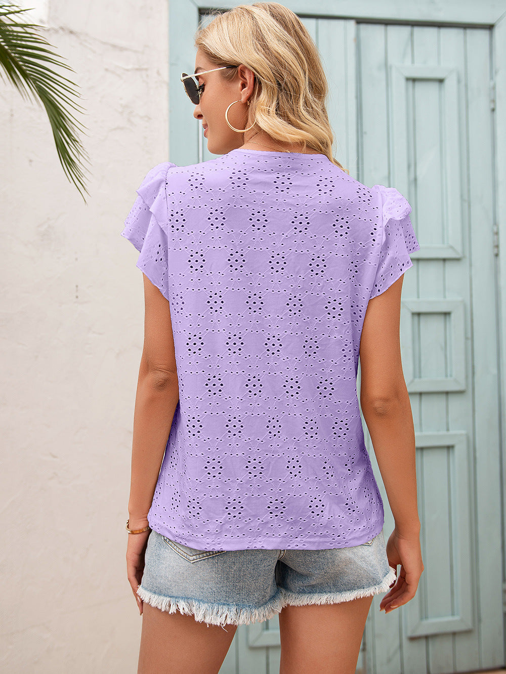 Chain Link Cutout Tie Round Neck Top