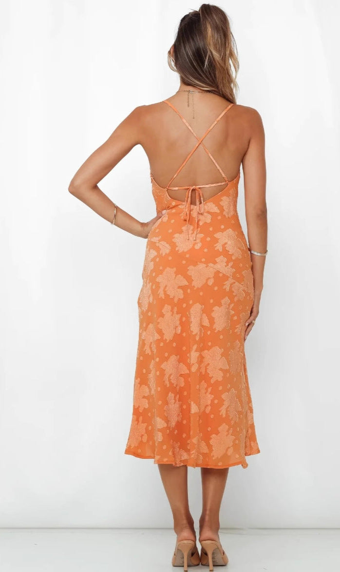 Spring & Summer Slim Fit Suspender Skirt Dress Backless Slit Casual Dress
