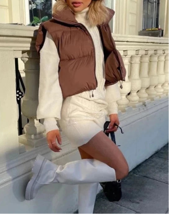 Stand-Up Collar Quilted Sleeveless Jacket