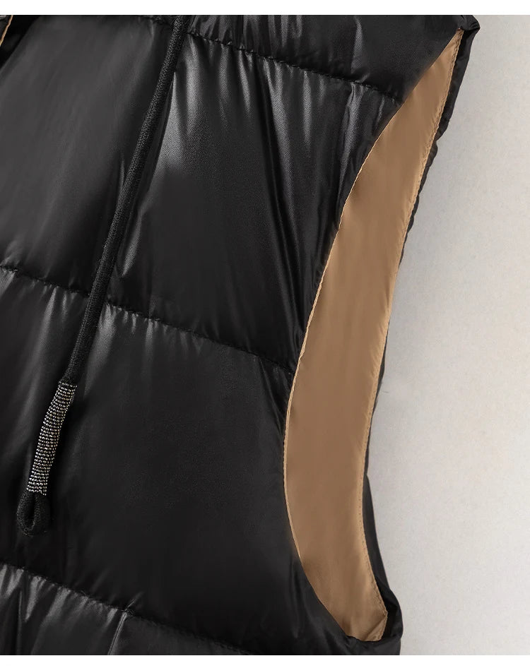 Duck Down Hooded Puffer Vest Sleeveless Zip & Button Jacket