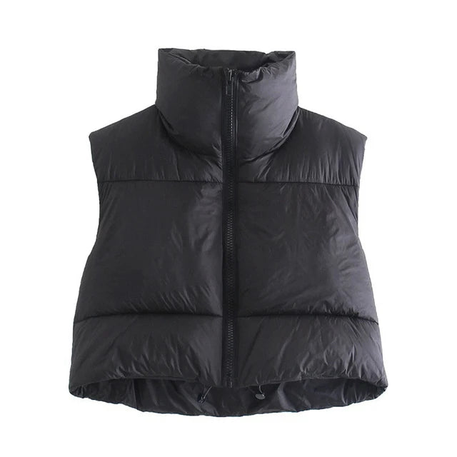Stand-Up Collar Quilted Sleeveless Jacket