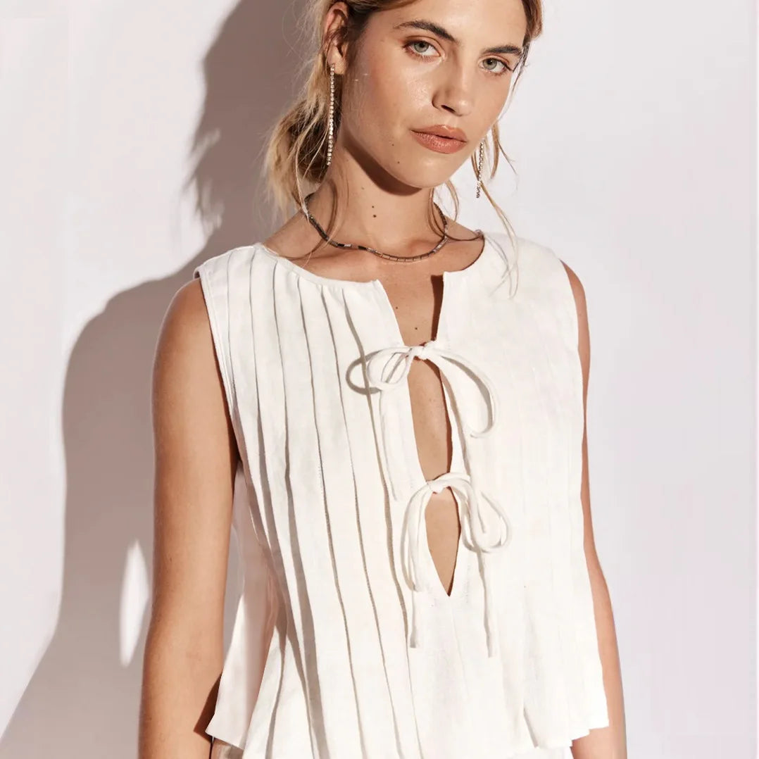 Tossy White Bandage Ribbed Tank Top Shirts For