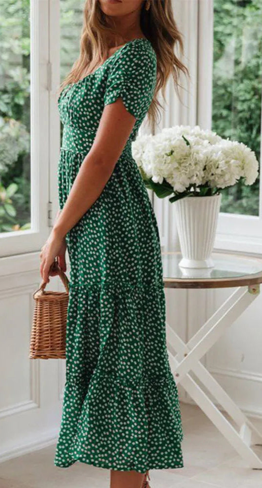 Vintage Print Puff Sleeve Retro Style Vestidos
