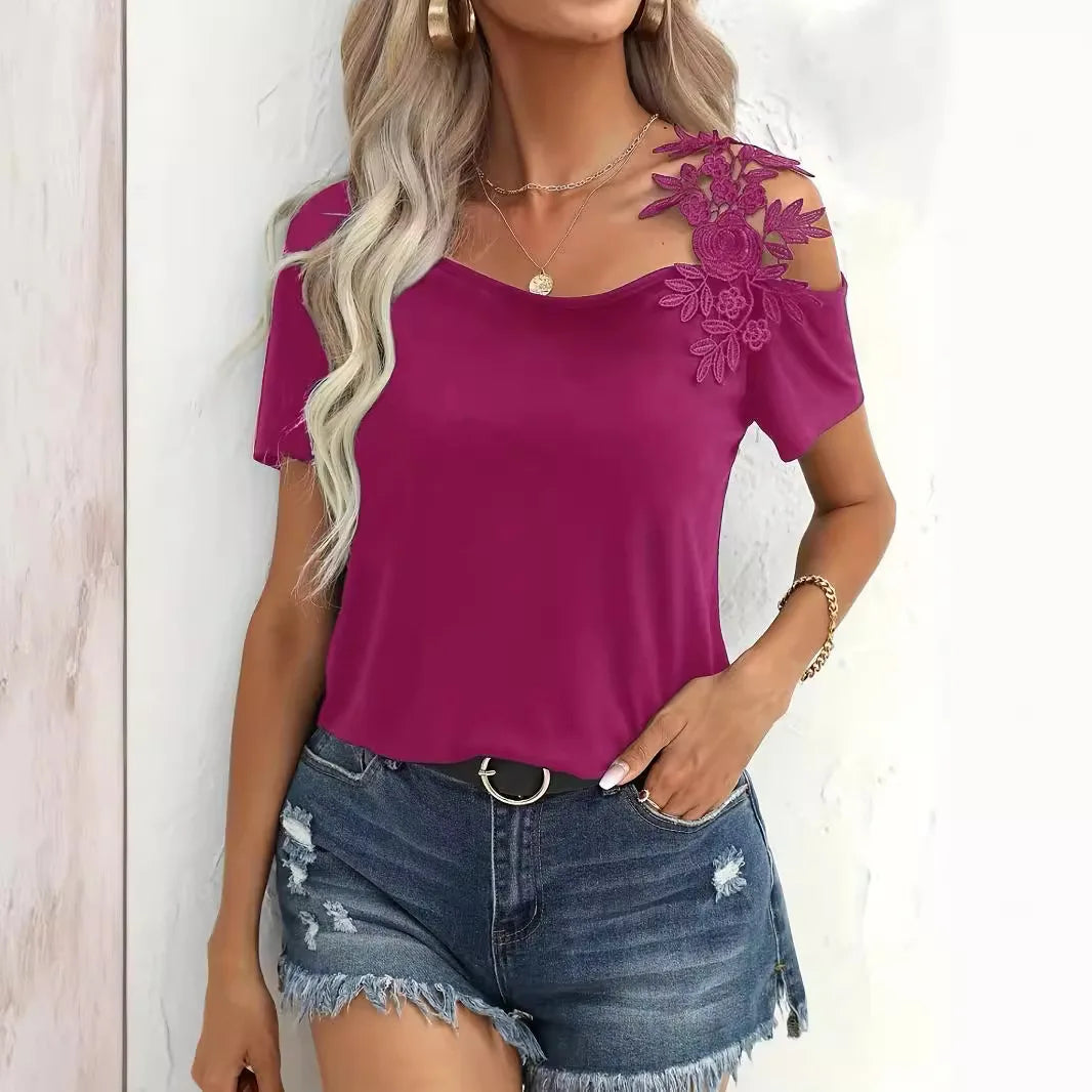 Off-Shoulder Lace Stitching Top