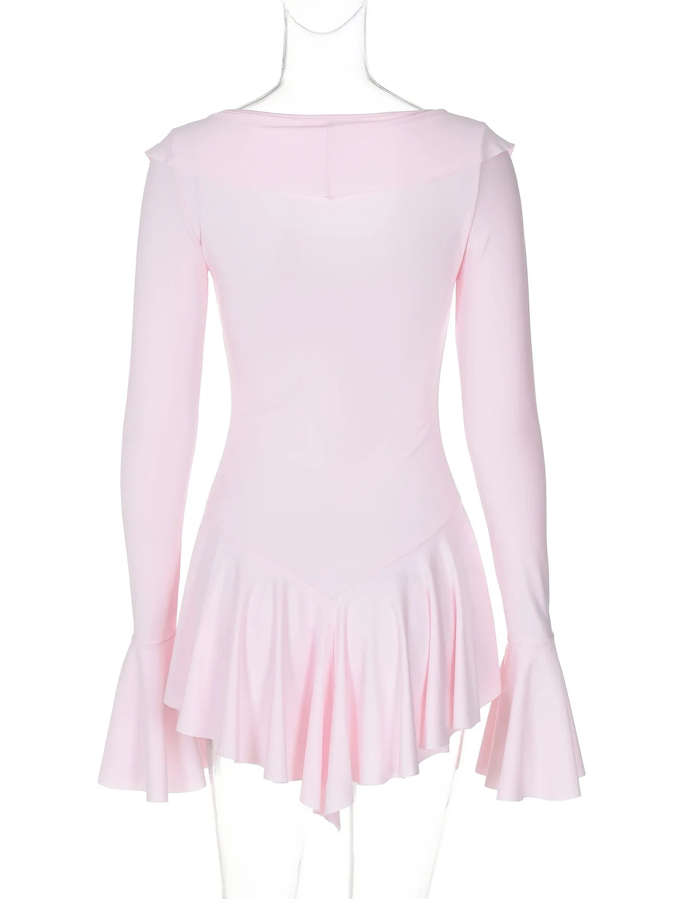 Deep V-Neck Ruffled Lace Pleated Dress