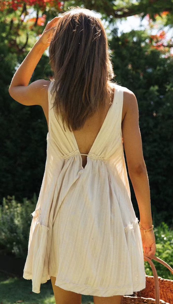 V-Neck Sleeveless Lace-Up Mini Dress