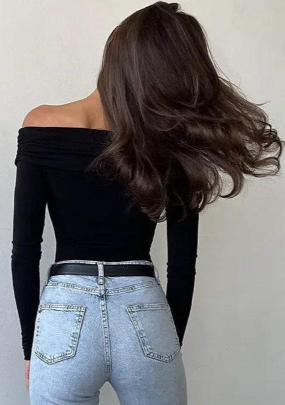 Off-Shoulder Crossed Fold Skinny Bodysuit Romper