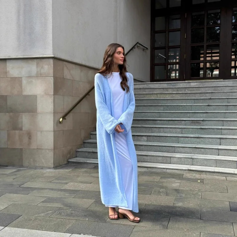 Long Knit Cardigan – Open Front, Lightweight Casual Style