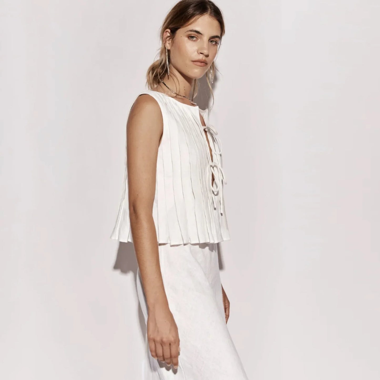 Tossy White Bandage Ribbed Tank Top Shirts For