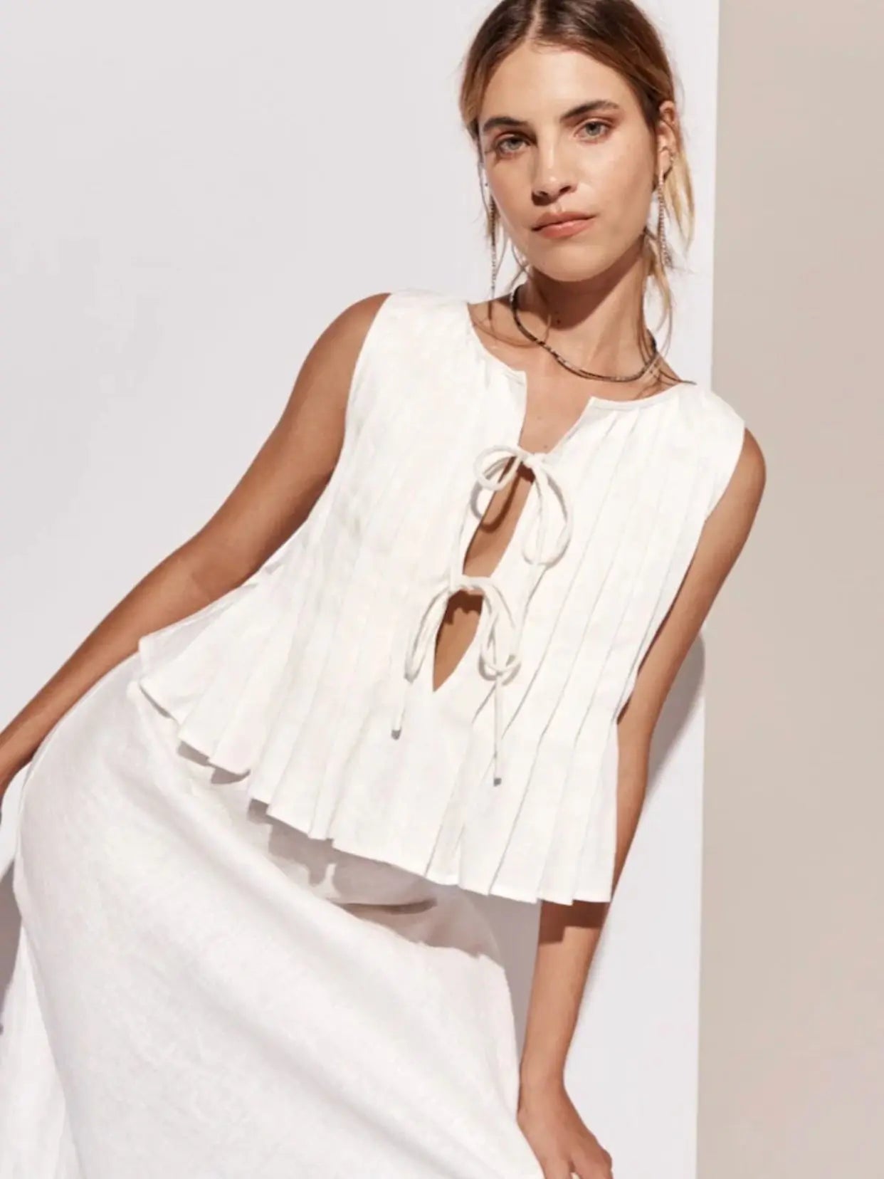 Tossy White Bandage Ribbed Tank Top Shirts For
