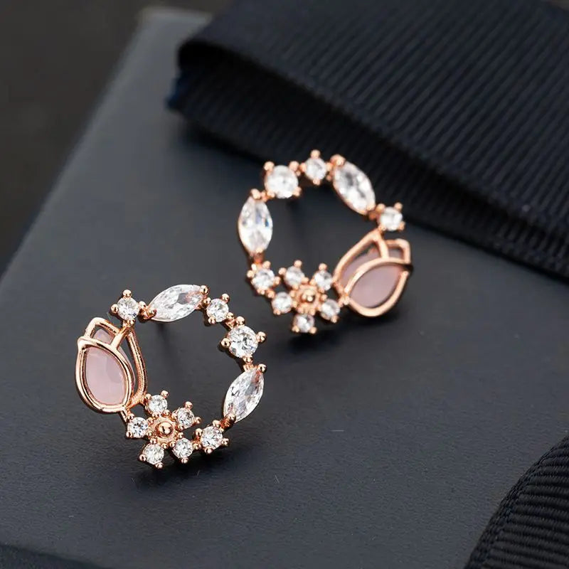 Flower & Butterfly Zircon Stud Earrings