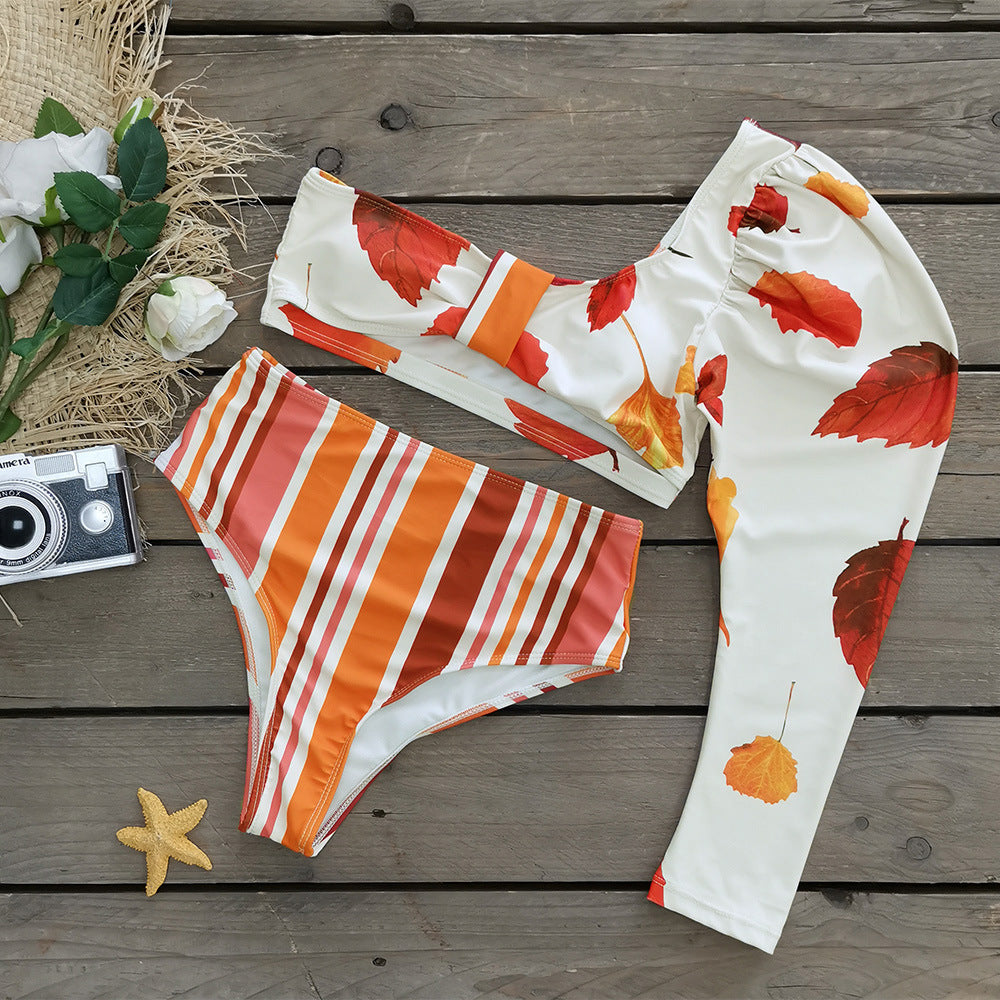 Women's One Shoulder Printed Cutout Bikini