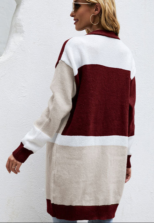 Loose Plus Size Color Block Knitted Cardigan Oversized