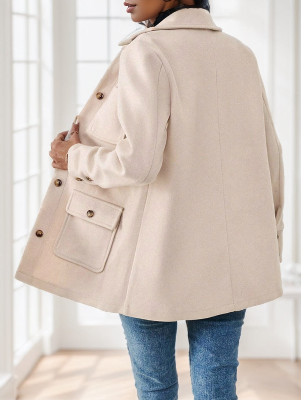 Solid Color Multi-Pocket Jacket Versatile Coat