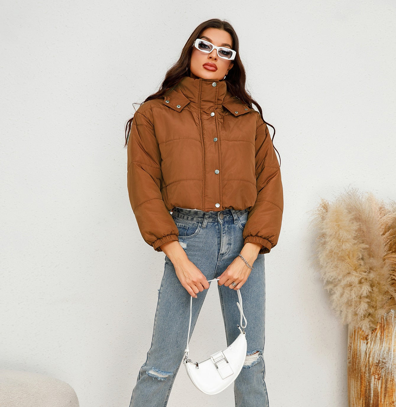 Hooded Short Cotton Solid Jacket