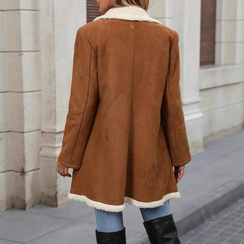 Fleece Suede Woolen Jacket Mid-Length Casual Warm Winter Coat