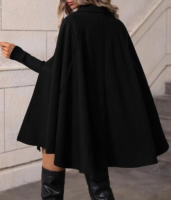 Solid Color Cloak Trench Coat Double Breasted Batwing Sleeve Long Coat with Slit