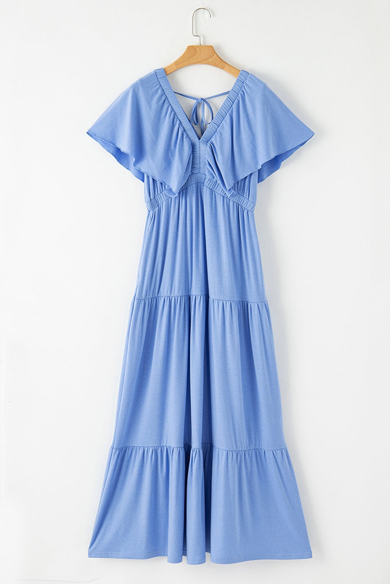 Waist-Tight Frill Short Sleeve Dress