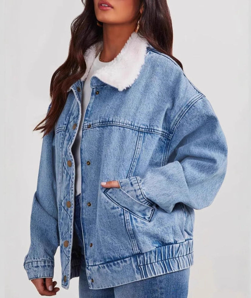 Denim Jacket with Fur Collar
