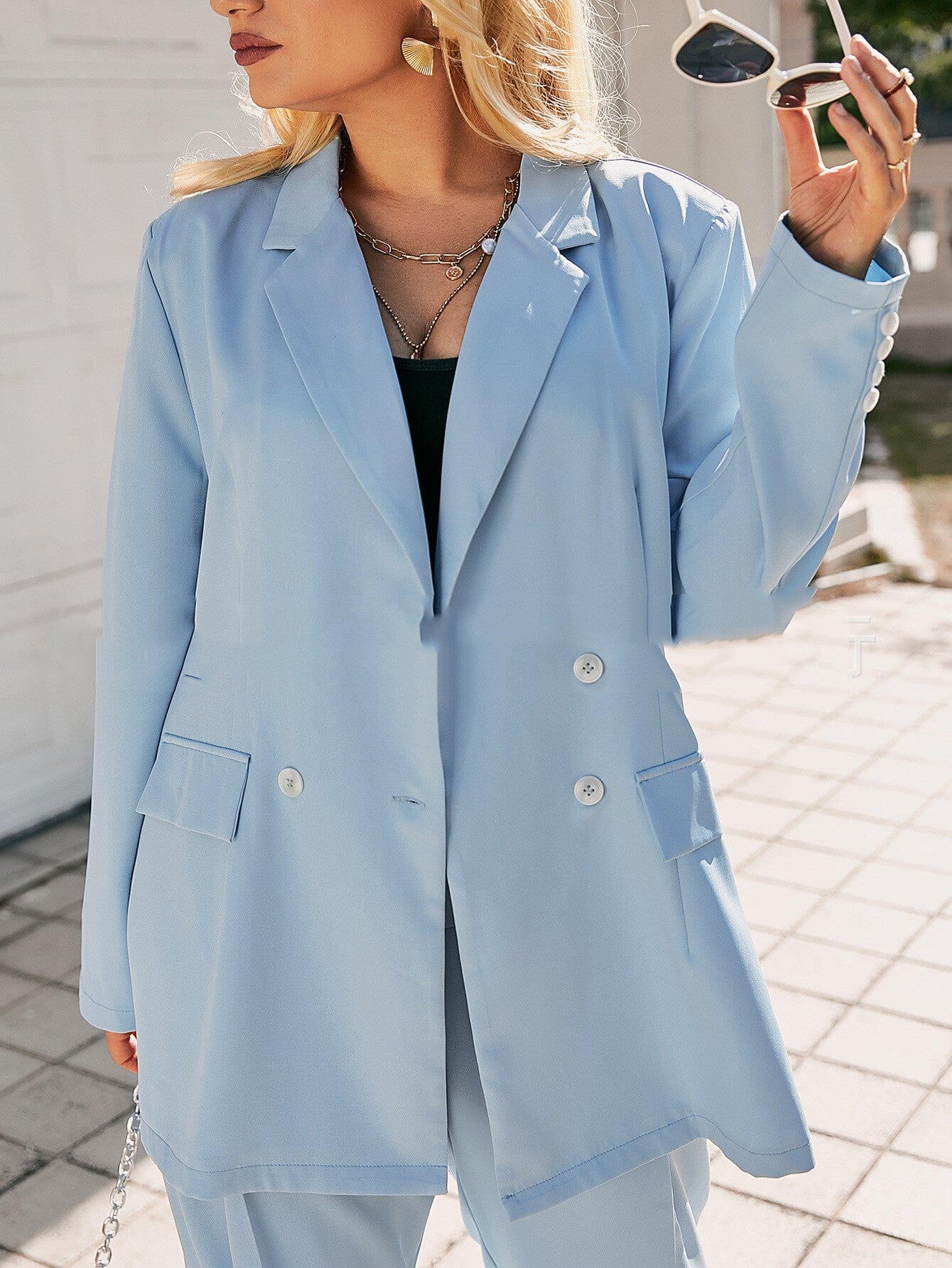 Blue Commuter Blazer Waist-Cinched Suit Blazers VAYORK STARS