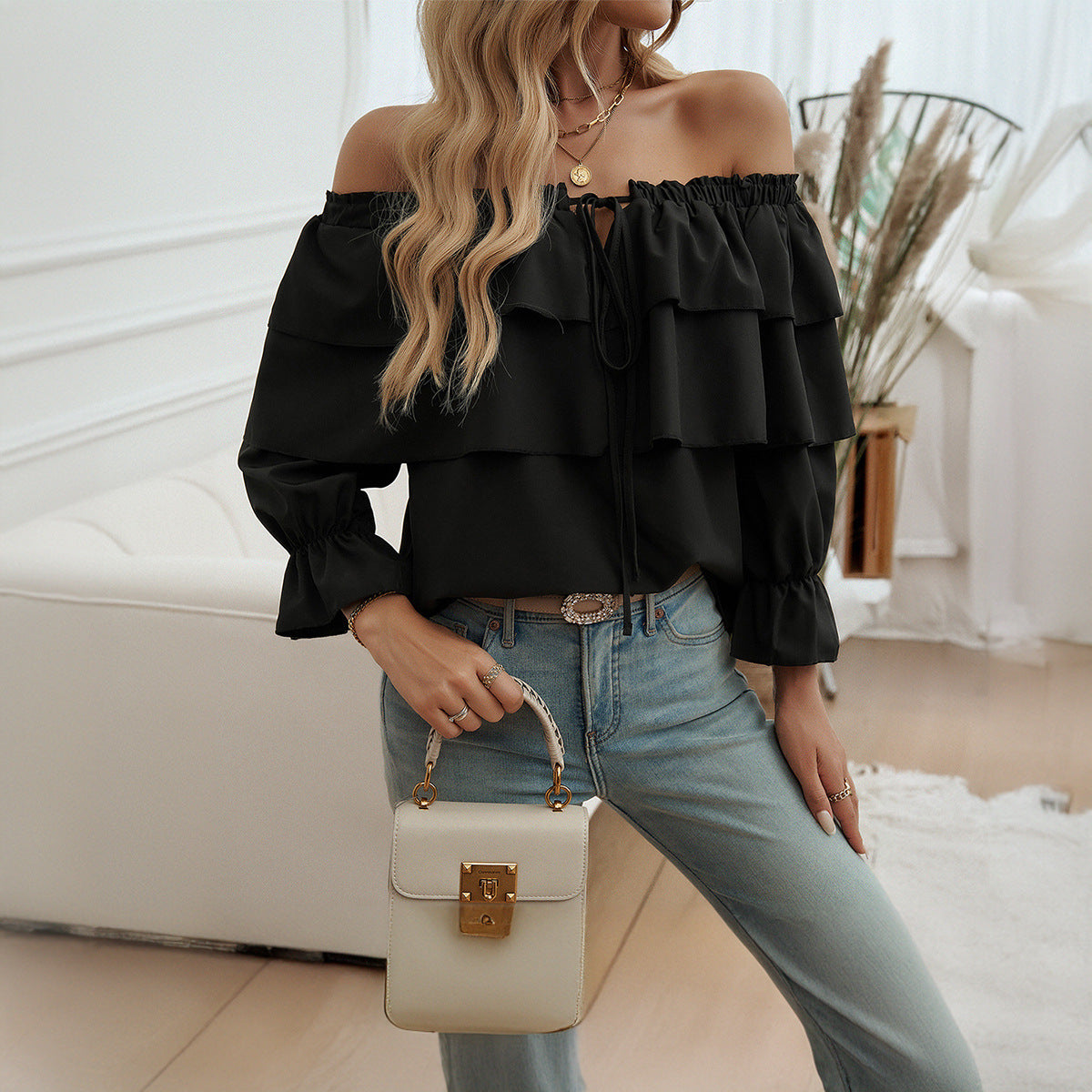 Pullover Off-shoulder Sleeves Top Loose Shoulder Top