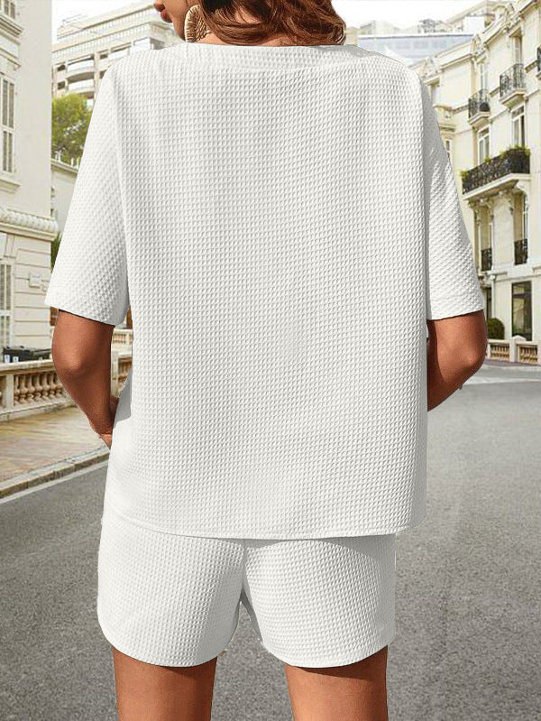 Sleeve Short-sleeved Crew-neck Top Drawstring Design Shorts Fashion
