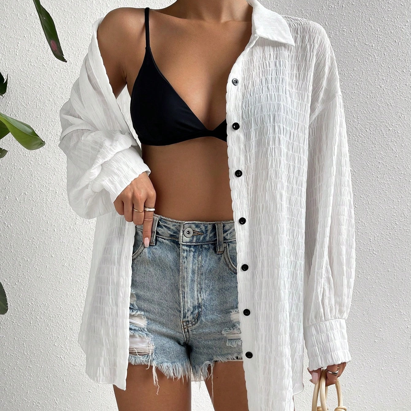 Drop Shoulder Kimono Cardigan – Long Sleeve Button Front Top