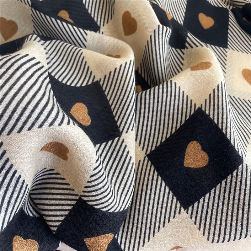 Chessboard Plaid Scarf High-Grade Cotton Linen Shawl