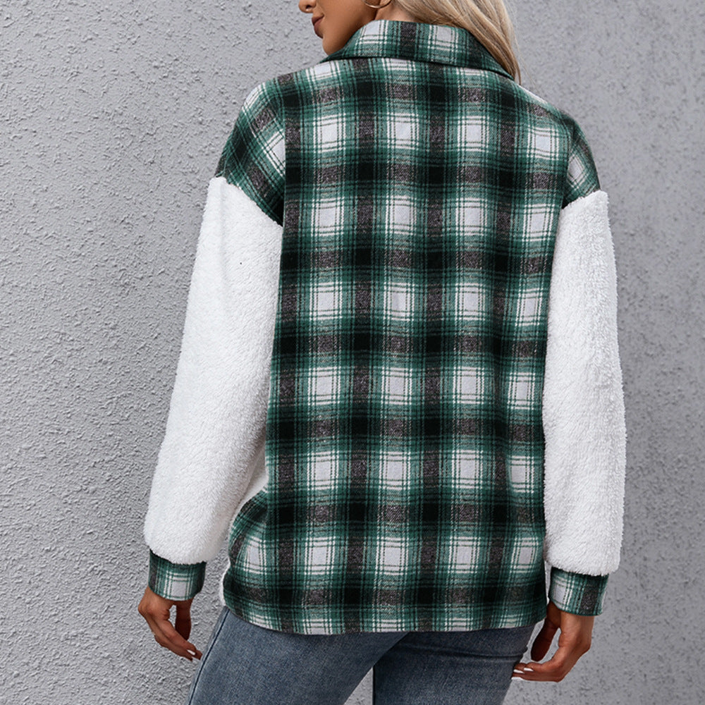 Plush Plaid Shirt Jacket Cozy Button-Up