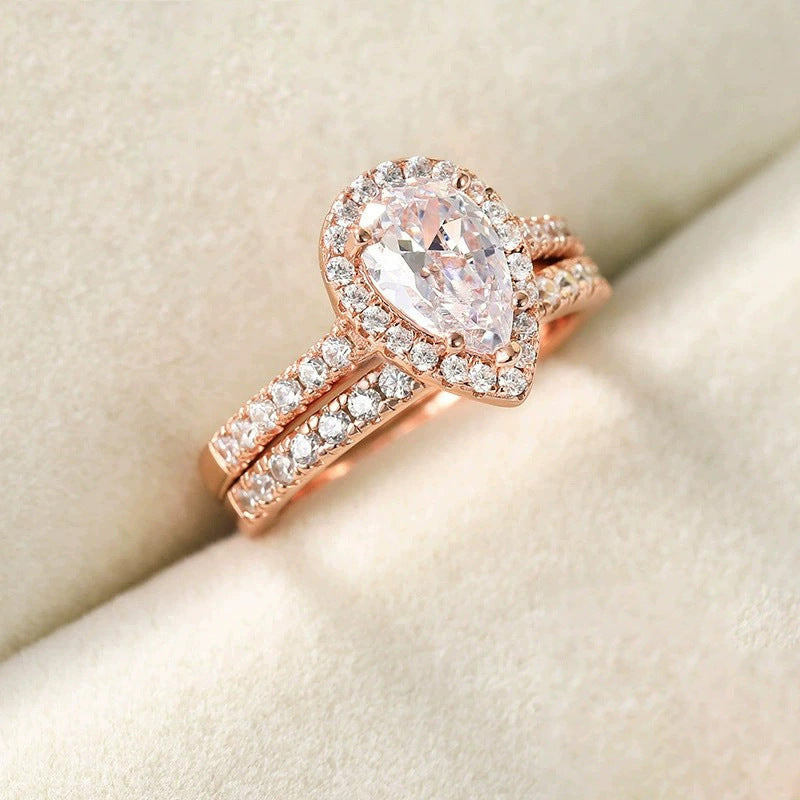 Teardrop Zircon Inlaid Ring – Elegant Sparkle in Silver, Gold & Rose Gold