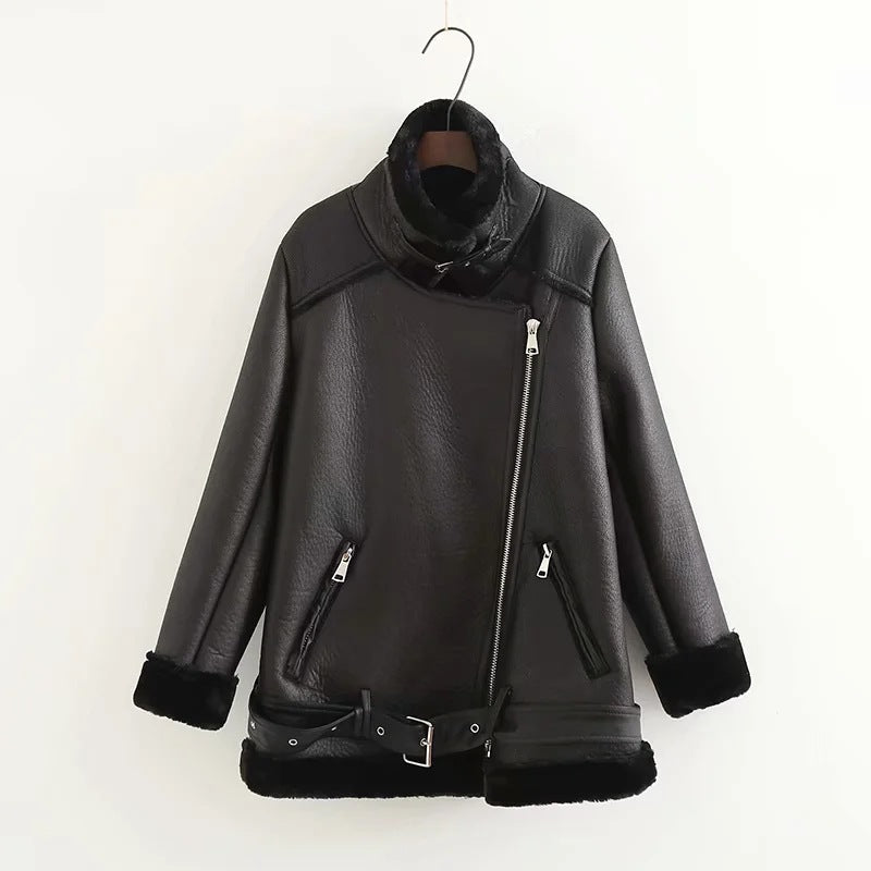 Trendy Leather Jacket with Belt Stylish