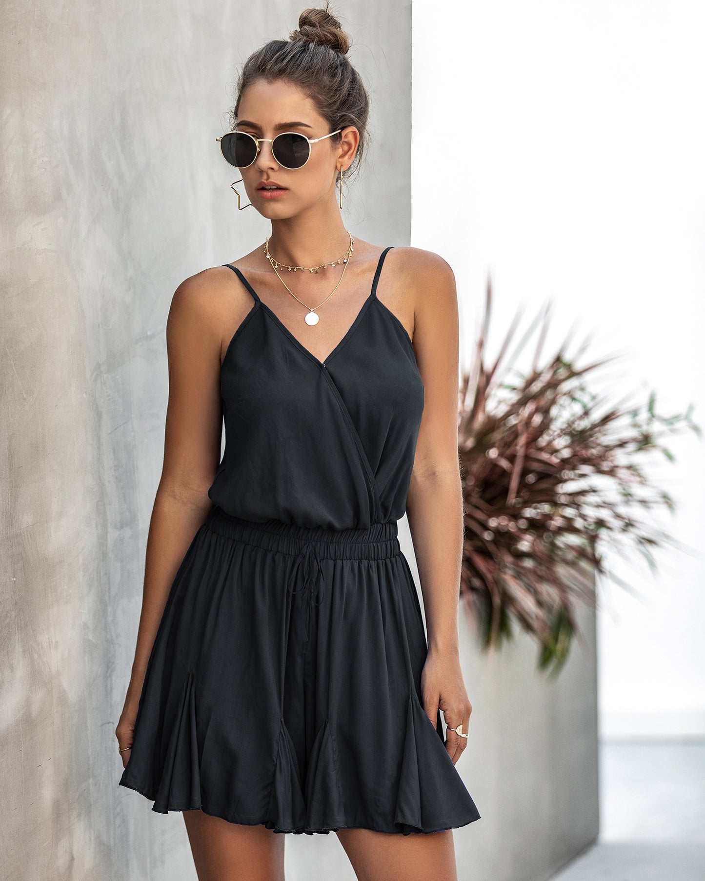 V-Neck A-Line Romper Swing Casual Jumpsuit